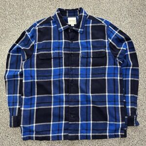 American Eagle Flannel Shirt Mens L AE Long Sleeve Button Down Plaid Blue Light